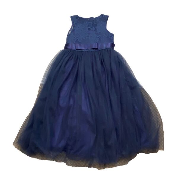 New without tags Girls Navy Blue Lace and Tulle Flower Girl Dress Size 9 - Picture 3 of 10